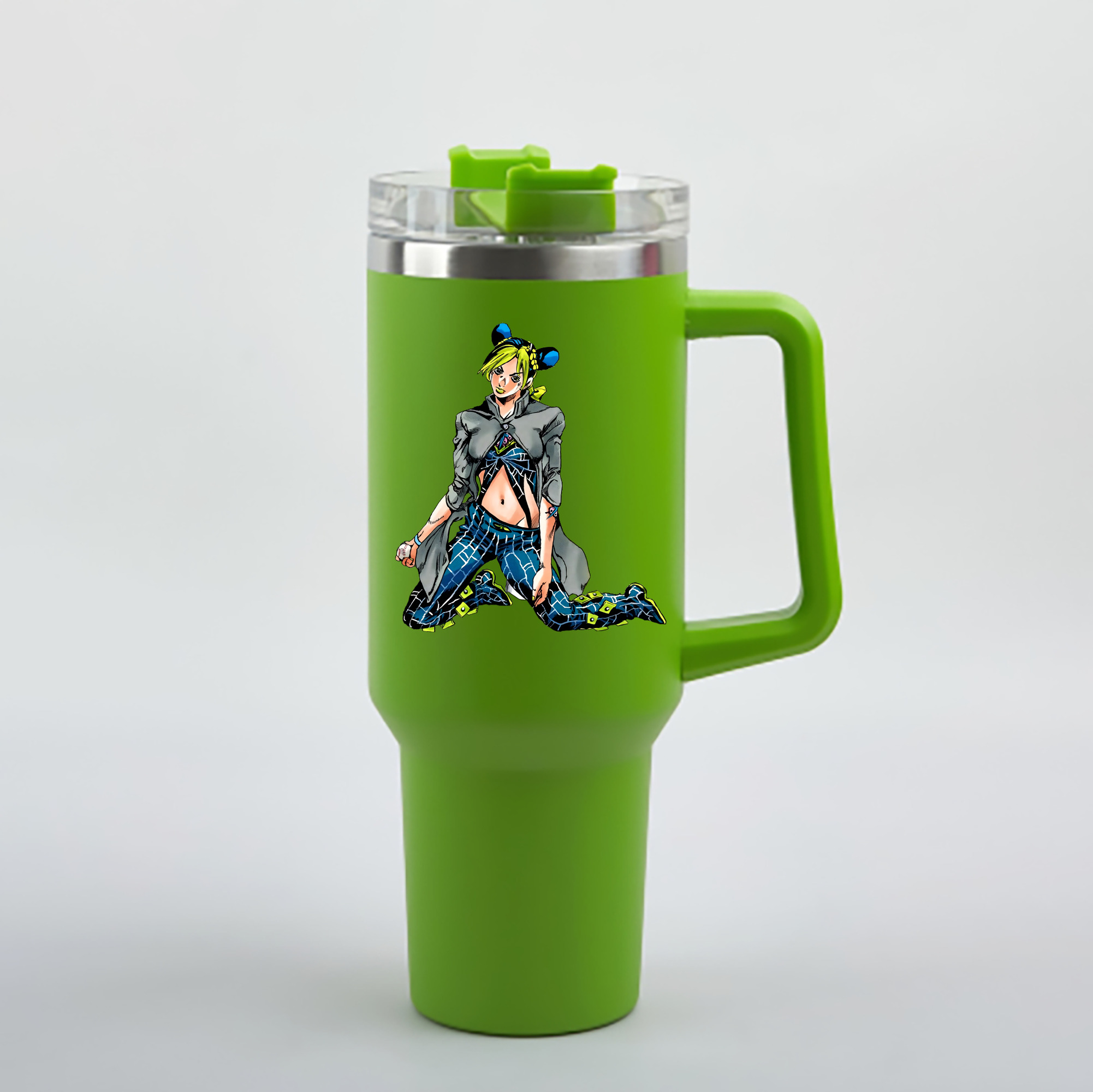 （画像用） "ジョジョの奇妙な冒険 くうじょう ジョリーン JoJo's Bizarre Adventure Jolyne Cujoh " 1200mL車用タンブラー - クリスタルステッカー（プラスチックストロー付き）